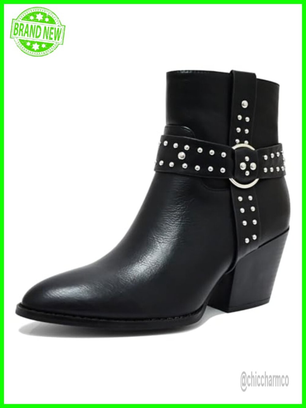 Chunky Stacked Heel Ankle Boots Pointed Toe Chelsea Combat Booties Faux Leather